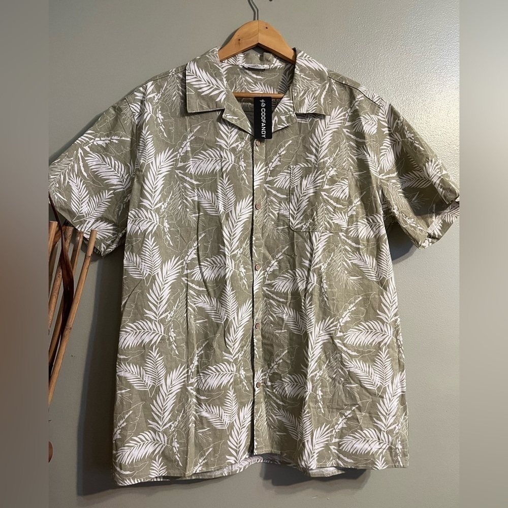 Coofandy Men’s Hawaiian Print Boho 100% Cotton Button Up Shirt XL NWT